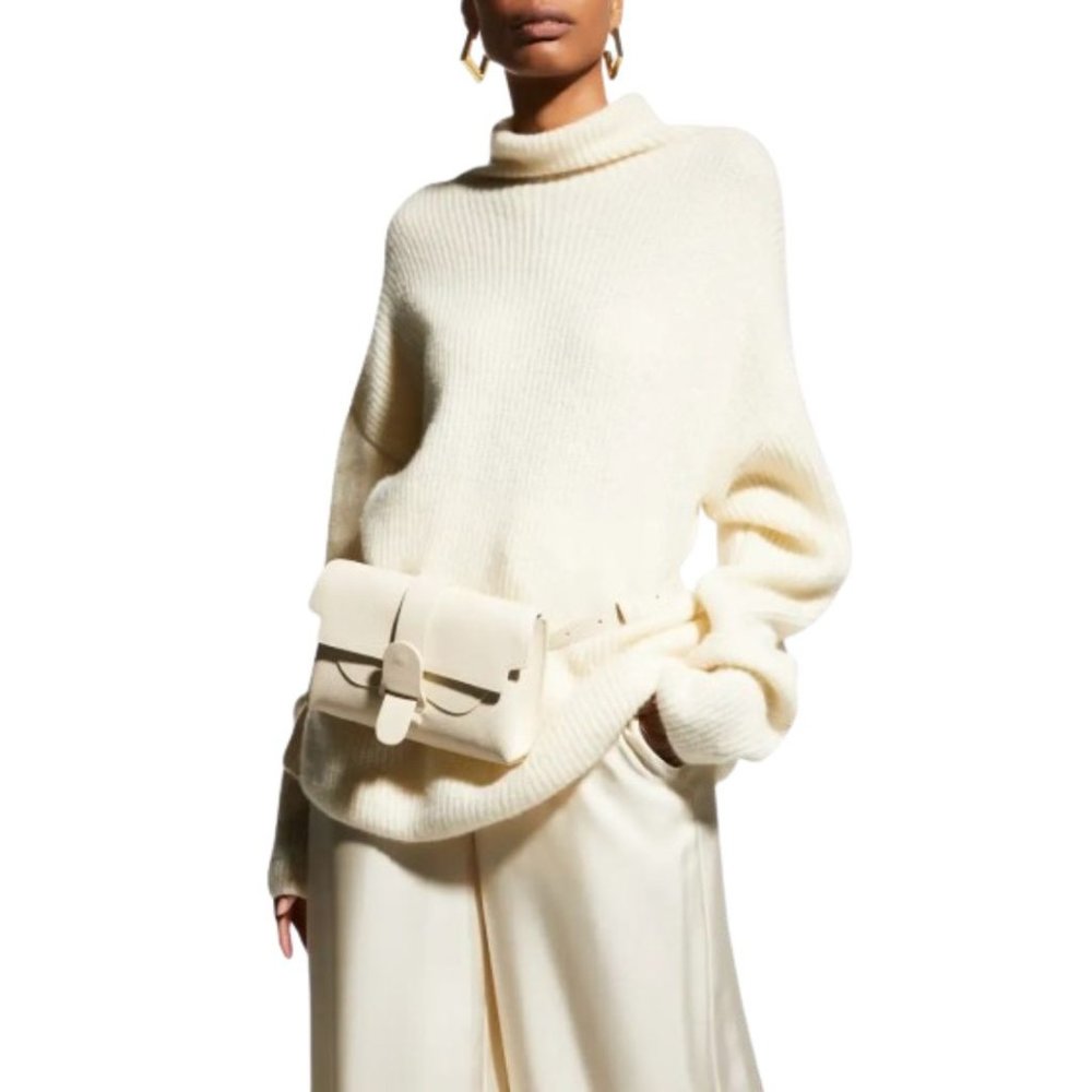 NWT - LaPonte Airy Cashmere Silk Ribbed Turtleneck Sweater in Cream Color Size S